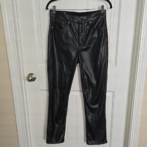 GAP Black Faux Leather Pants High‎ Rise Slim Straight Leg Western Biker Style 27